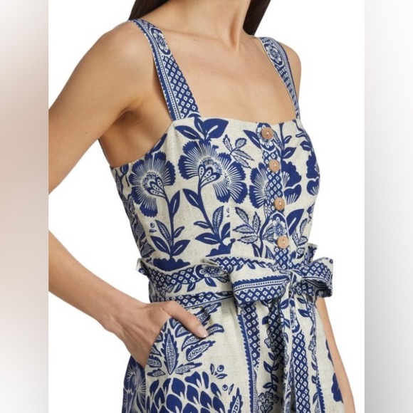 FARM Rio Blue and White Floral Jumpsuit - Size S - Picture 3 of 11